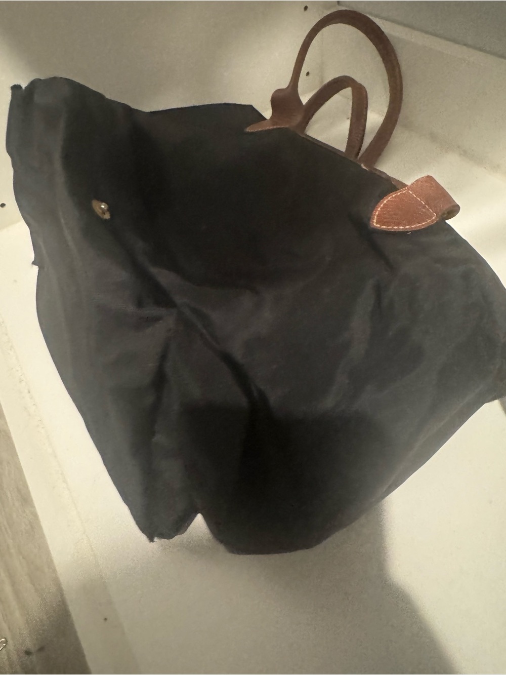 Longchamp Black Nylon Tote with Brown Leather Trim - Picture 6 of 9